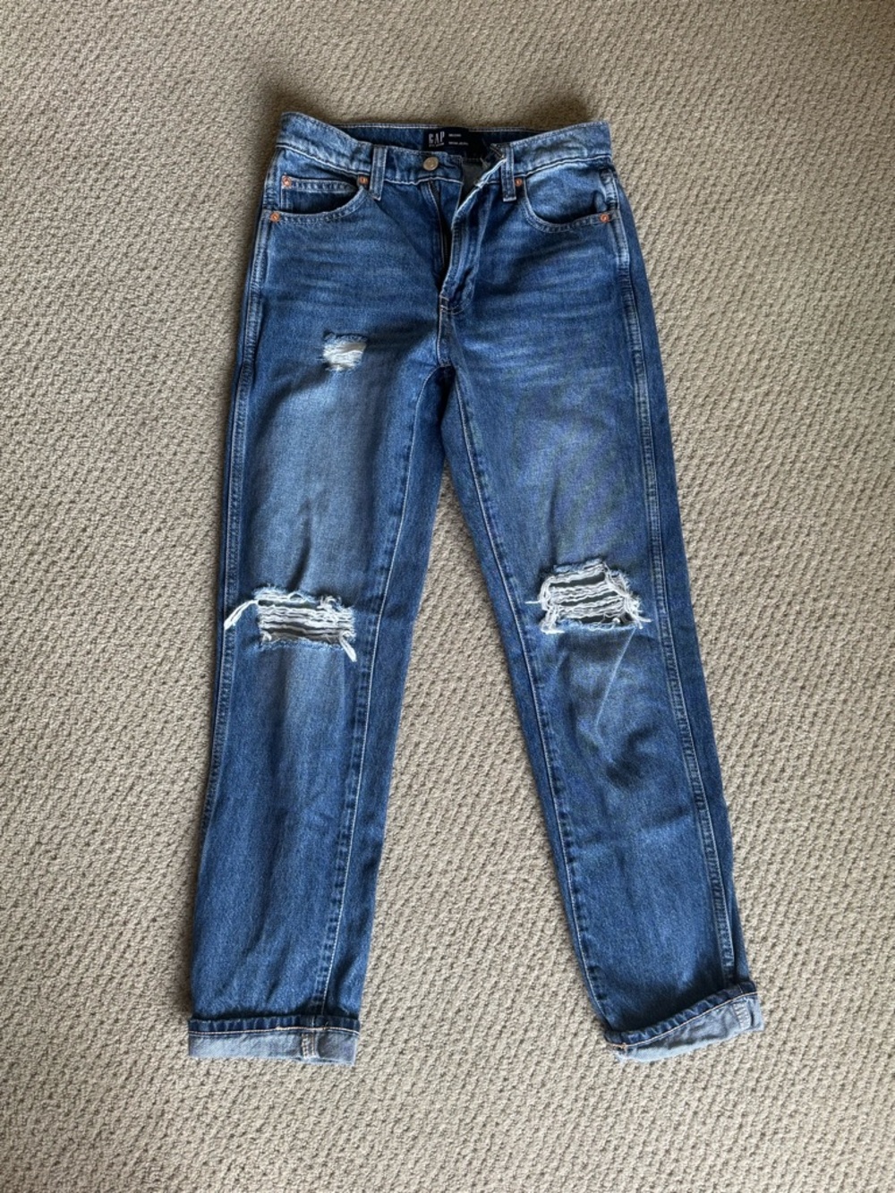 GAP Women's Boyfriend Ripped Denim Jeans - Blue